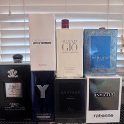 Sauvage, Invictus, Acqua Di Gio, Creed Aventus, YSL L'Elixir, Versace Eros,LV On the Beach,LV Ombre