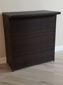 Brown Rattan Wicker Bar Unit with Shelves