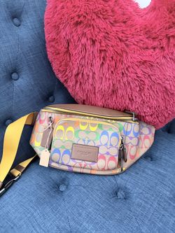 Coach Track Belt Bag Crossbody In Rainbow Signature Canvas