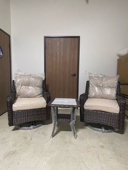 🏡 NEW 3-Piece Patio Wicker Glider Conversation Set – High-Back Chairs w/ Cushions & Glass Table – Only $310!