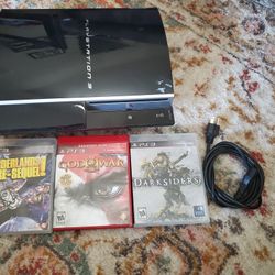 Working PS3 With 3 Games No Controllers