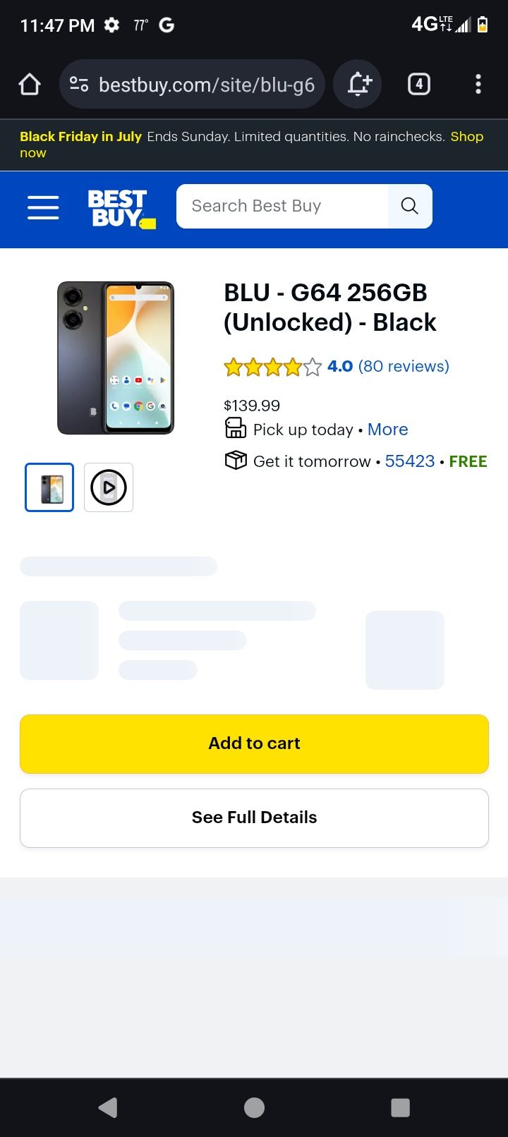 $80 Today Only Unlocked Blu I’m Deleting This After Today