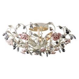 Elk Home Heritage 3-Light Semi Flush Cream Finish, Metal & Porcelain Roses w Clear Crystal (New)