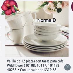 Vajilla De 12 Piezas Wildflower Nuevas En Su Caja 