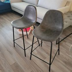 Set of 2 Counter Height Modern Faux Leather Gray Barstools