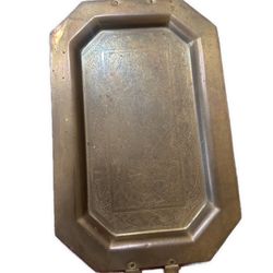 Antique-Style Brass Serving Tray with Handles - bronze Finish