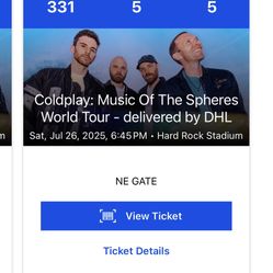Cold Play Tickets 2 Tickets 