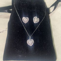 Heart Diamond Necklace And Earrings Set 