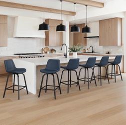 6X Blue 26” swivel faux leather barstools