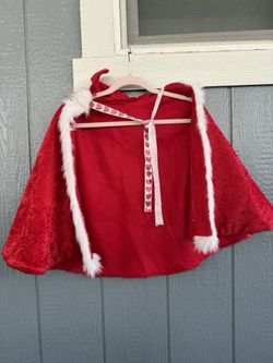Red Hand Made Cape With White Fur Trim