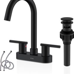 KENES 4 Inch 2 Handle Centerset Matte Black Bathroom Faucet, Modern 