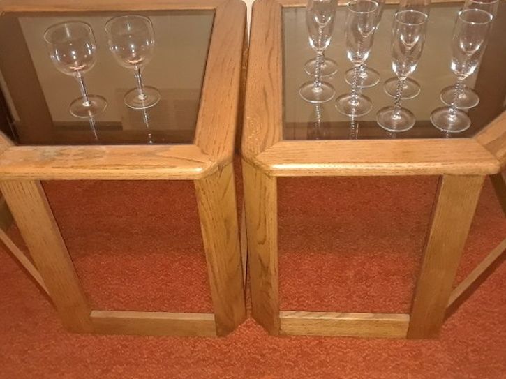 2 Wood Glass Tables
