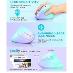Lekvey Ergonomic Mouse Vertical Wireless Mouse Rechargeable 2.4 GHz Optical/ay
