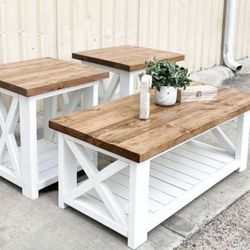 Custom coffee table farmhouse Wood  Modern Rustic Center Oval Set End Table Side Table  Storage Monastery Set Chest  Restoration hardware Carpenter