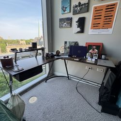 L shaped wooden corner desk