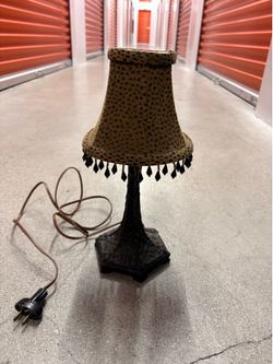 Vintage Style Accent Accent Table Lamp w/ Leopard Animal Print Beaded Shade & Ornate Base