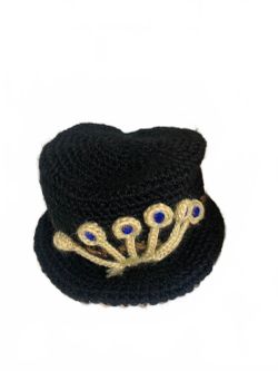 Jotaro Kujo Black Crochet Hat with Gold & Blue Embellishments