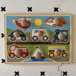 Melissa & Doug deluxe Jumbo Knob puzzle - Vehicles GUC