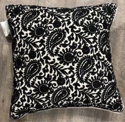 20" × 20" black embroidered paisley linen duck feather decorative throw pillow