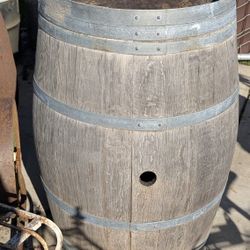 Vintage Wooden Whiskey Barrel with Metal Hoops Rustic Farmhouse Decor
