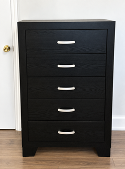 Black 5-Drawer Tall Chest - New in the box, picture is display model (if listed, it's available)