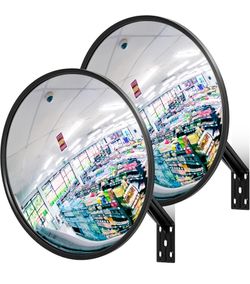 Maitys 2 Pcs Convex Mirror Acrylic Safety Security Traffic Corner Mirrors Adjustable Wide Angle View with Fixing Bracket for Indoor Outdoor Garage Sch