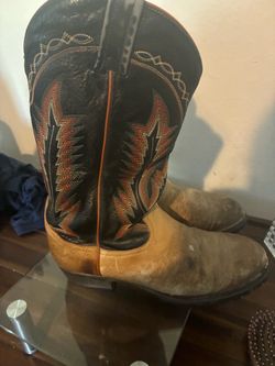 Vintage Tony Lama Pecan Taurus Shoulder Cowboy Boots - Men's 10.5B Heavy Vibram Lug Sole