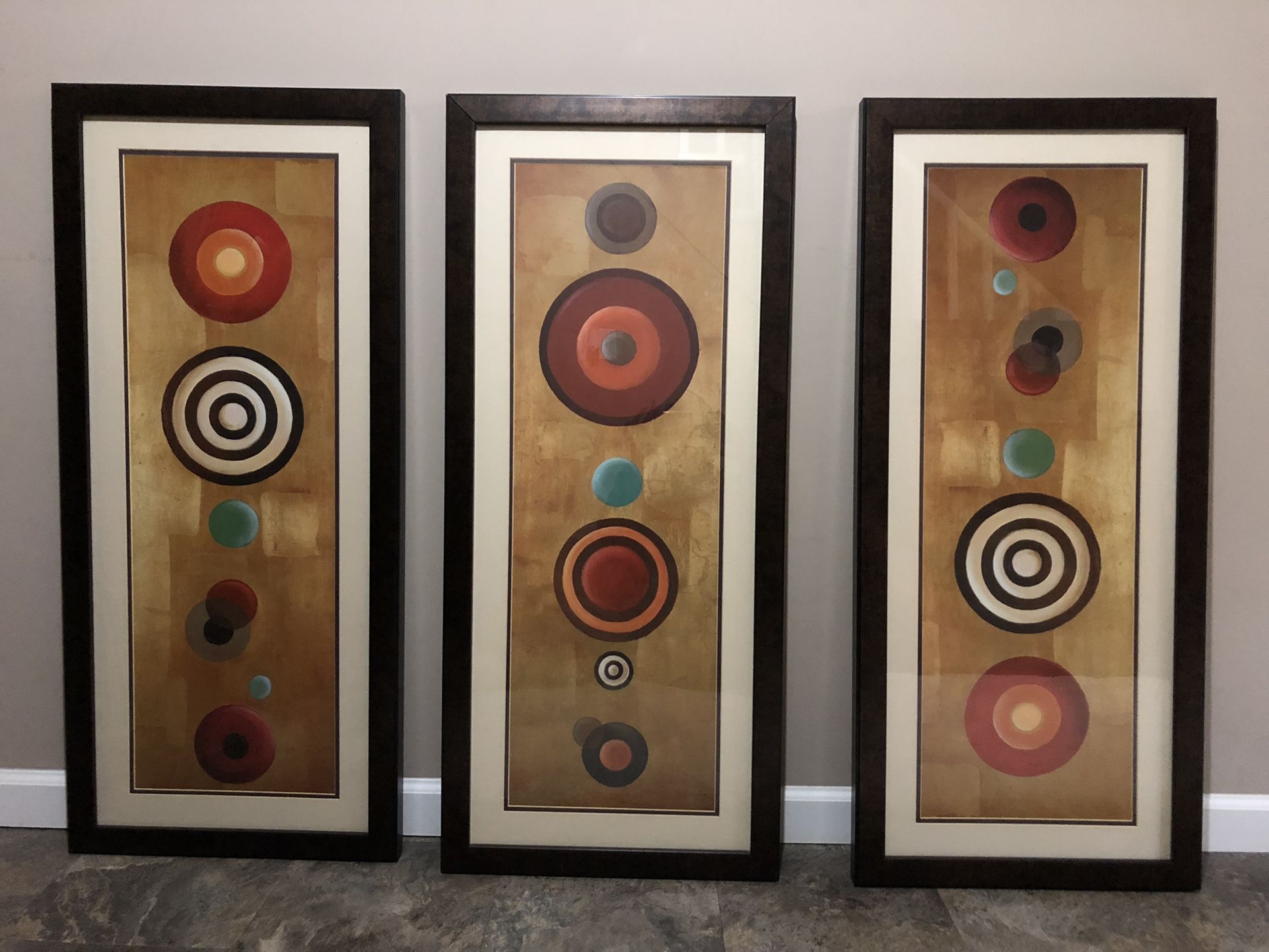 3 Beautiful Framed Concentric Circles Art Pieces 