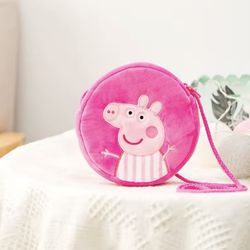 Peppa Pig Round Backpack Toys Plush Kindergarten Cartoon Cute Shoulder Bag Coin Purse Girls Bag  Size is about 6.29”  Washed with detergent & sanitize