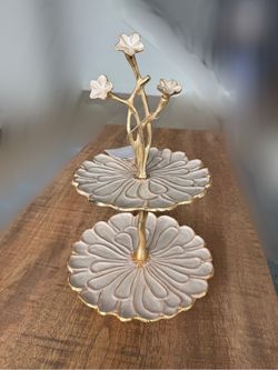 Two-Tier Floral Decorative Serving Stand