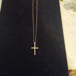 Sterling Silver Necklace with Sterling Silver Cross Charm with Cz Stone