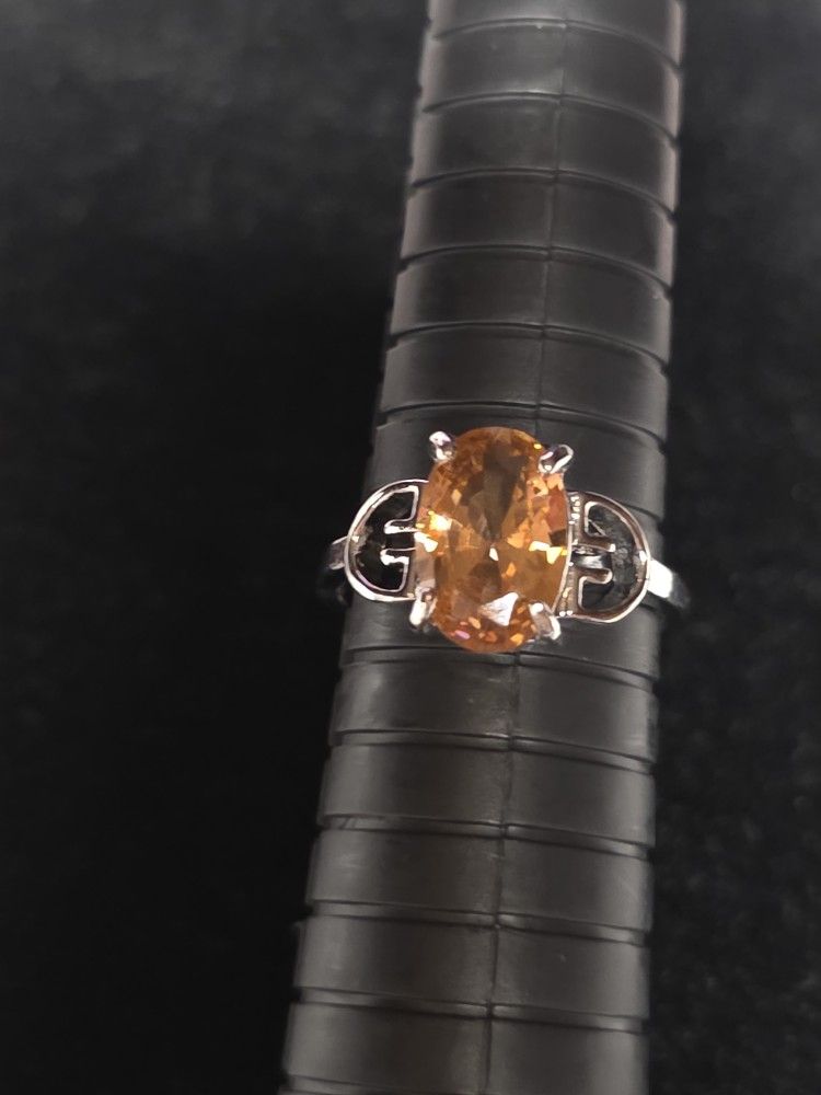 .925 Sterling Silver Oval Champagne Topaz Ring