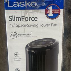 Lasko SlimForce 42" High Velocity Oscillating Tower Fan with Remote Control, New In Box
