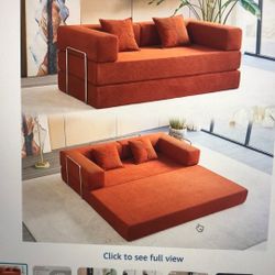 Foldable Sofa, 81 Inch Folding Floor Couch, Memory Foam Couch With Pillows, 4-in-1 Futon Sofa Bed, Orange