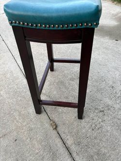 Teal Leather Bar Stool with Nailhead Trim