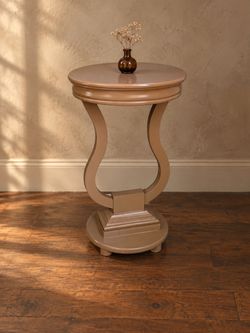 Round Accent Side Table Taupe Wood