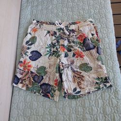 JOGAL Men's Flower Flat Front Casual Aloha Hawaiian Shorts Sz L