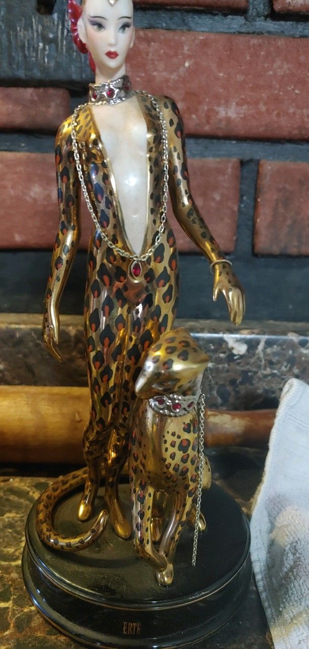 Rare Franklin Mint Erte Leopard Limited Edition Figurine Art 5.3in