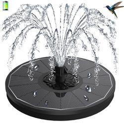 3.5W Solar Fountain with 2000mAh Battery - Work On Cloudy Days - Upgrade Glass Panel Solar Bird Bath Fountain, Hummingbird Water Feature Pump with 7 