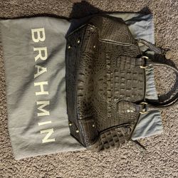 Brahmin Crocodile Embossed Leather Satchel 