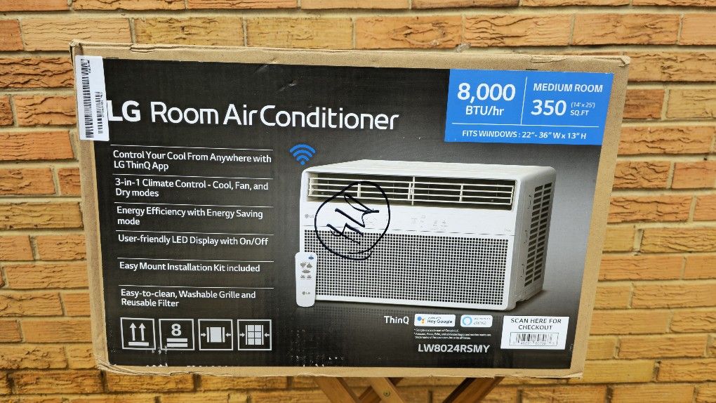 LG 8,000 BTU, 115 Volts, Window Smart Air Conditioner Cools 350 sq. ft. with Remote, WiFi Enabled and Dehumidifier in White
