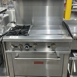 Flamaster FLM-R36-24MG 36” NG/LPG Commercial Gas Range, 2 Open Burners & 24” Griddle, Standard Oven, 153,000 BTU