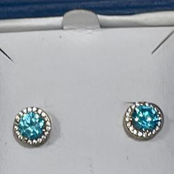 925 Silver Blue Topaz With Crystals Earrings 