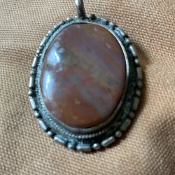 Hand Made Sterling Silver Brown Agate Pendant about 1 1/2 x 1" no chain