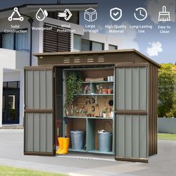 6x4 FT Waterproof Outdoor Shed: Metal Structure, Double Door, for Backyard Bike & Tool Storage