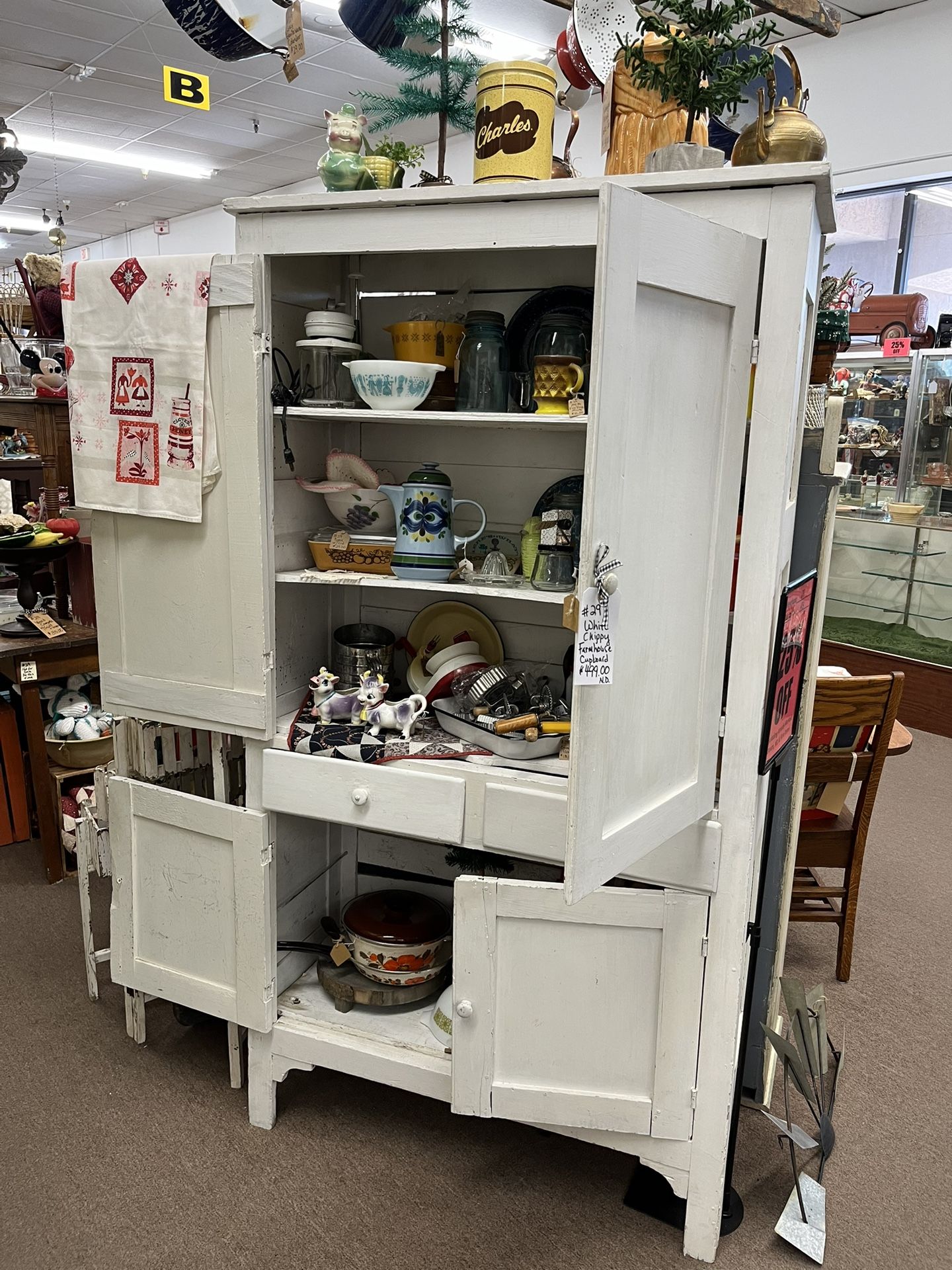 Antique White Chippy Farmhouse Cupboard