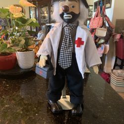 Vintage Hobo Clown Doctor Has Medical Bag & On Stand 19 Inches
