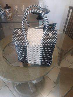 Vintage Black And White Woven Tote Bag