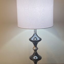 Space Age Table Lamp With An Elegant Sculptural Base In Brushed Nickel And 2 Black Glass Spheres H27.5" Timeless design works for vintage and contempo