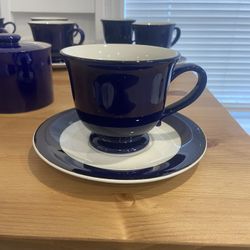 Set Of Navy Blue Porcelain Cups
